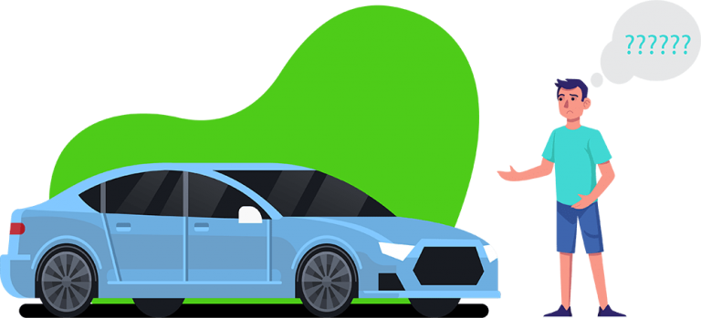 Qualmendes Auto und sich fragender Mann Zuendkerzen defekt