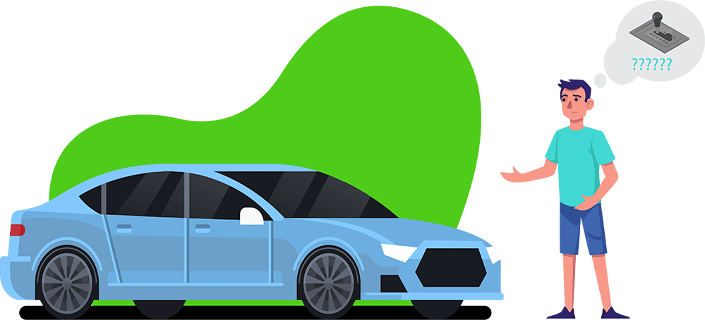 Getriebeschaden Illustration fragender Mann